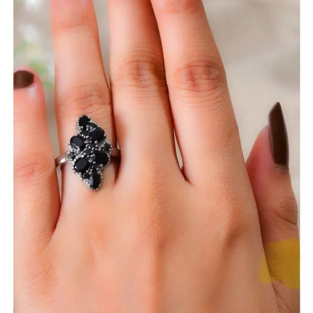 Thai Black Spinel and Simulated Black Diamond 2.80 ctw Ring in Stainless Steel 8